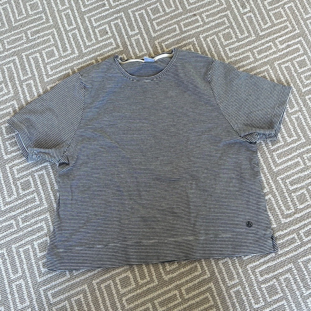 Petit Bateau cropped navy and white cotton t-shirt
